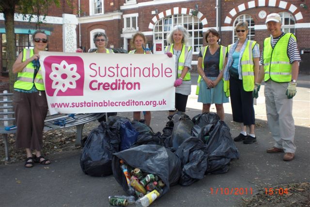 Photograph of Sustainable Crediton supporters with the rubbish collected in Crediton on 1st October 2011
